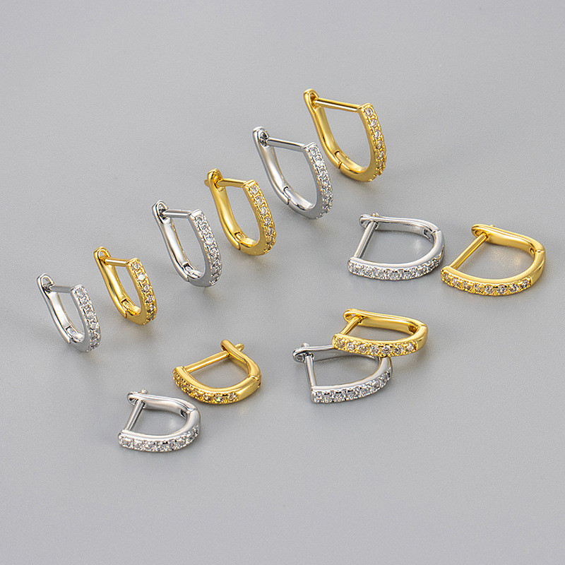 2024 European and American Cross-Border Micro-Inlaid Super Shiny Sweet Girl Earrings Korean Style Elegant Niche High-End Ear Clips Hoop Earrings for Women