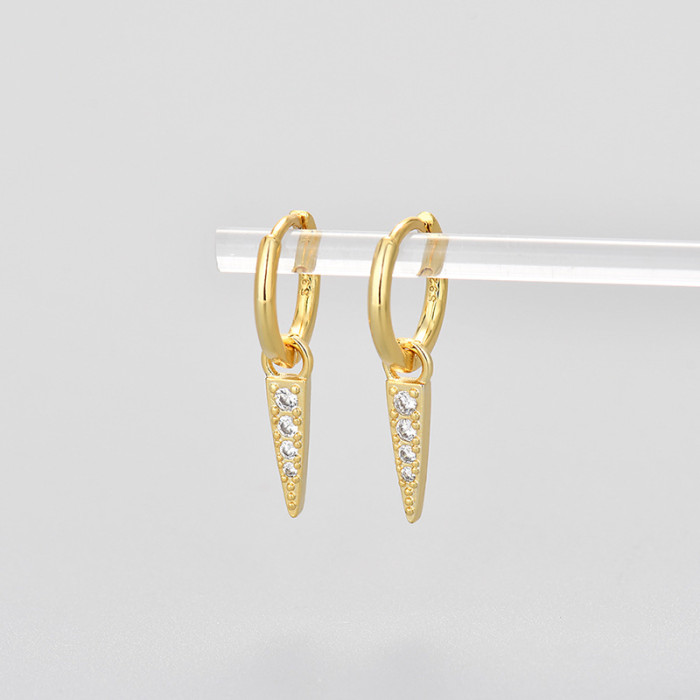 Geometric Hoop Earrings High-End Elegant Niche Inverted Triangle Pendant Ear Clips Earrings for Women Micro Pave Zircon