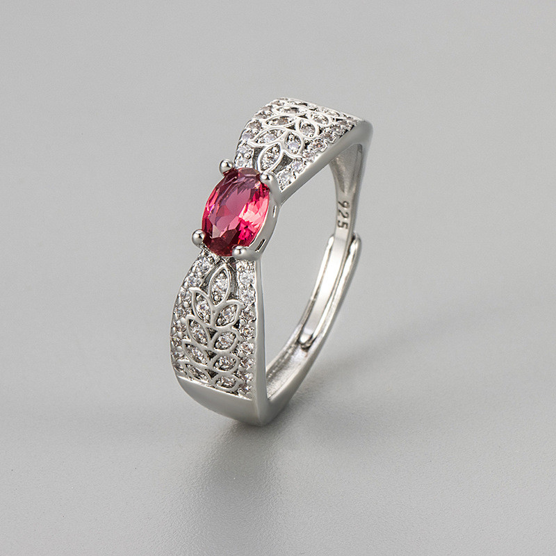 Vintage Blood Pomegranate Red Wheat Spike Ring for Women, High-End Exquisite Diamond-Studded Ring, Niche Design Accessory, Zircon, European and American Style