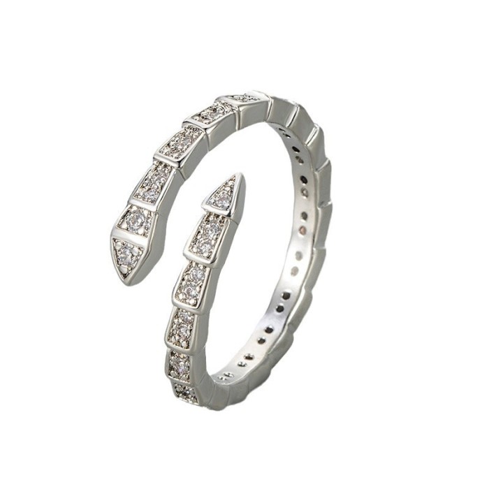 Sparkling Stone Snake Open Ring for Women, Snake Shape Fully Stone-Set Fashion Versatile Cross Personality Niche High-...