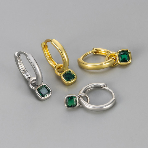 European and American Cross-Border Emerald Square Diamond Earrings Versatile Light Luxury Fashion Elegant High-End Niche Earrings Hoop Earrings for Women