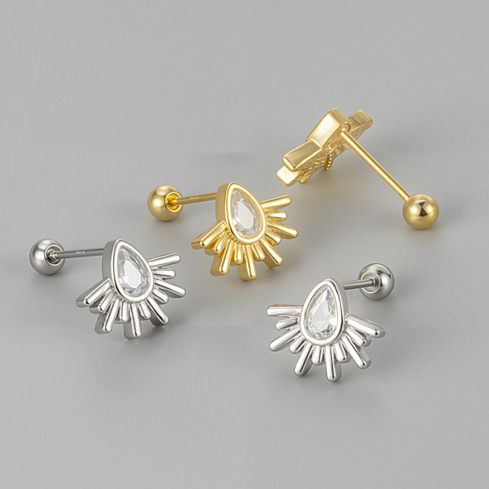 Water Drop Stone-Inlaid Sun Screw Earrings Hot-Selling Unique Personality Jewelry Niche Daily Versatile Earrings