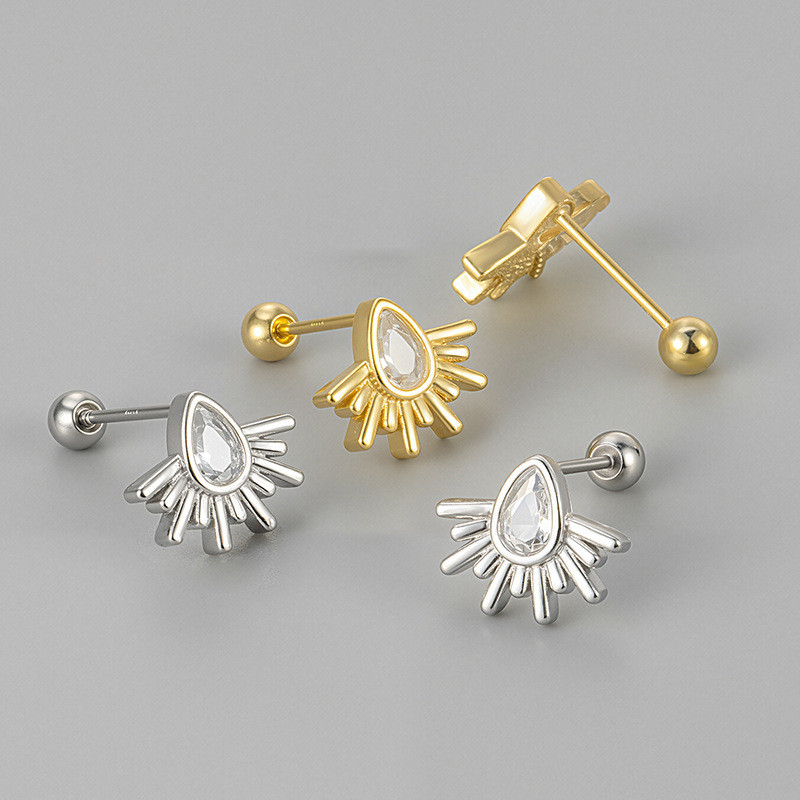 European and American Cross-Border Water Drop Inlaid Diamond Sun Screw Earrings Hot-Selling Unique Personality Jewelry Niche Daily Versatile Earrings