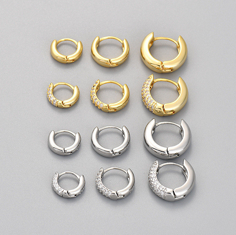 Cross-Border European and American Trendy Micro-Inlaid Zircon Hoop Earrings Simple Smooth Surface Export Earrings Unisex Fashion Set Geometric Creative