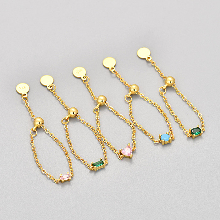 Fashion Light Luxury Colorful Stone Chain Pull-Out Ring for Women, Niche Design, Popular Retro Index Finger Ring, N...