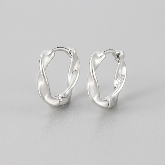 Wave Braided Hoop Earrings Fashion Versatile Mobius Hong Kong Style Small Women's Earrings Factory Direct Sale