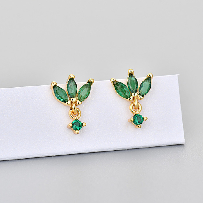 Style Sweet Temperament Stone-Studded Marquise Earrings Small Versatile Women's Fashion Simple High-End Earrings