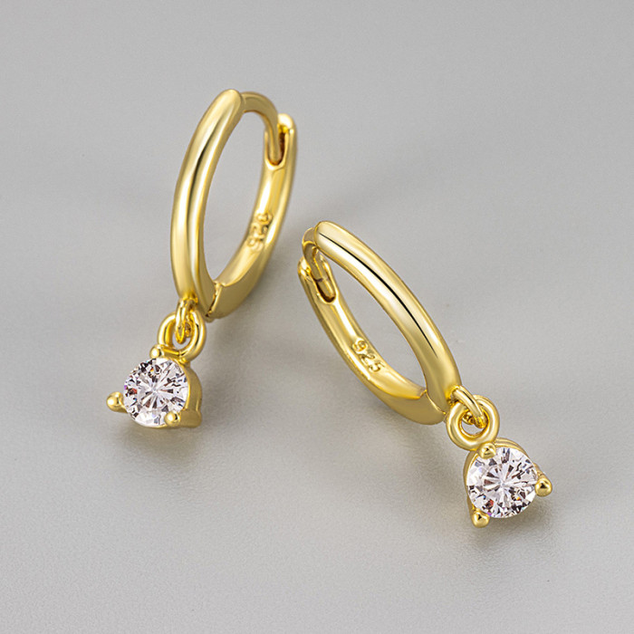 Cross-Border Foreign Trade European and American Fashion Single Diamond Geometric Earrings for Women, Light Luxury Simple Zircon Earrings, Versatile New Ear Hoops