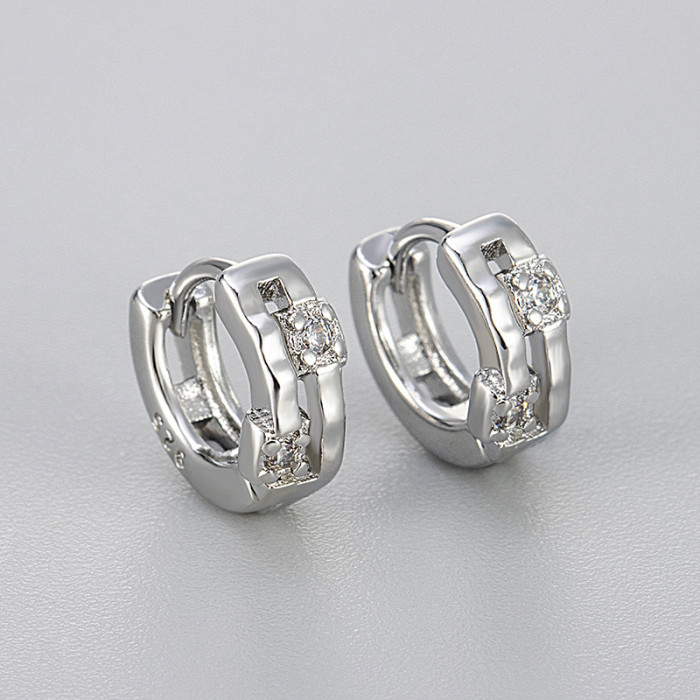 European and American Double Layer Diamond Earrings for Women, High-end Feel, Hot-selling Foreign Trade Ear Bone Studs, Niche Autumn and Winter Simple Hoop Earrings, Ear Jewelry