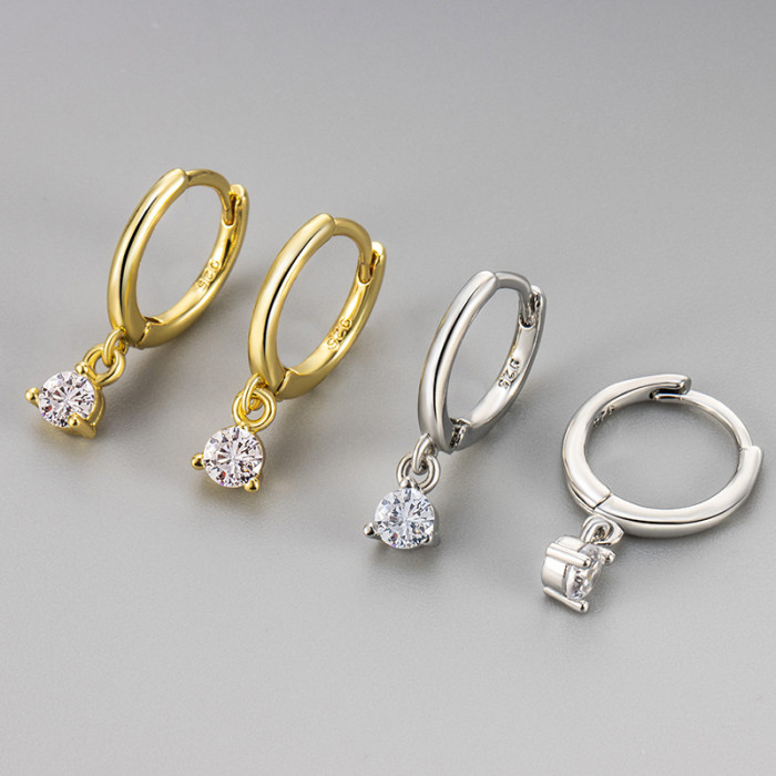 Cross-Border Foreign Trade European and American Fashion Single Diamond Geometric Earrings for Women, Light Luxury Simple Zircon Earrings, Versatile New Ear Hoops
