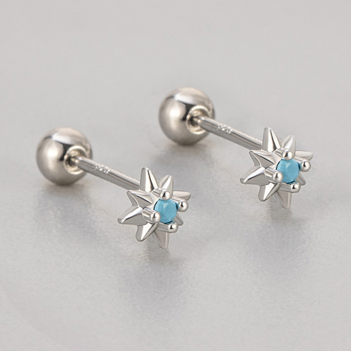 2024 New Eight-Pointed Star Screw Earrings with Rhinestones for Women