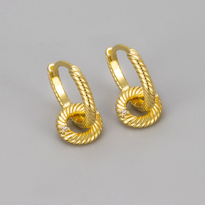 French Design Sense Threaded Hoop Rotating Earrings Light Luxury High-end Fashion Personality Creative Earrings New H...