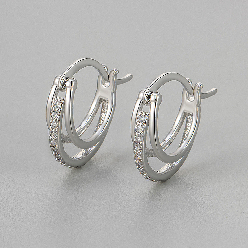 Inlaid Three-Hoop Line Earrings for Women, Simple Versatile Zirconia Stud Earrings, Niche Design Sense, Cross-Border Vintage Earrings