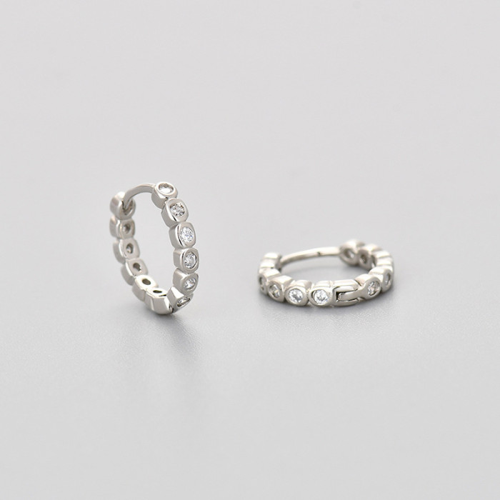 Earrings Round Versatile Simple Ear Clips Inlaid with Stones High-End Light Luxury Design Zircon Hoop Geometric Ele...