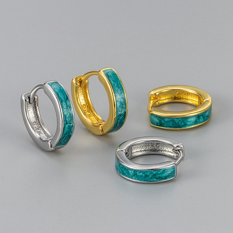 High-end Green Oil Drop Earrings for Men and Women, Enamel Craft, Unique and Versatile Trendy Hoop Earrings for Women