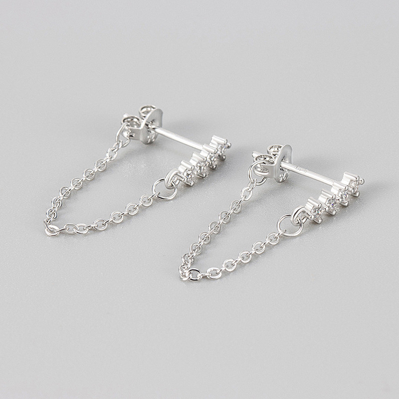 Cross-Border European and American 2024 New Style Elegant Personality Vertical Zircon Chain Tassel Earrings High-End Exquisite Ear Jewelry