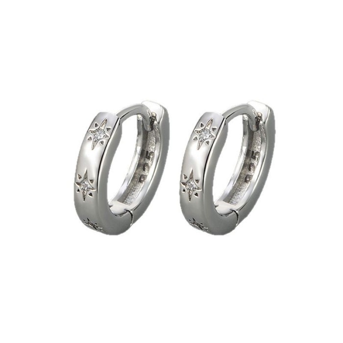 New Sparkling Starry Stone Star Earrings Simple Versatile Light Luxury Zircon Hoop Niche Design Earrings for Women