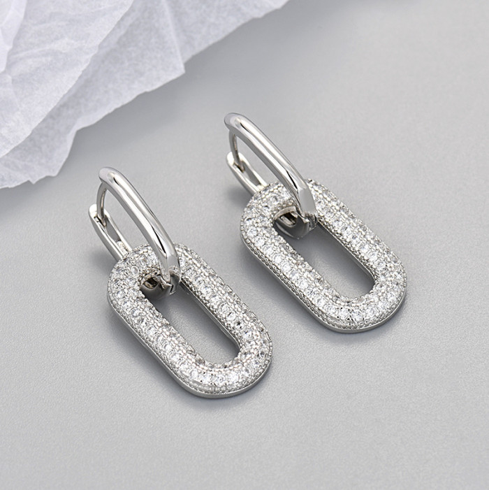 Unique Style Oval Interlocking Earrings for Women, Minimalist Fully Stone-Set Inlaid Elegant Drop Earrings with a Sense...