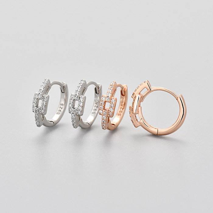 Minimalist Style Micro Inlaid Chain Small Earrings for Women Versatile Elegant Simple Earrings New Niche Design High-end Feel Ear Jewelry