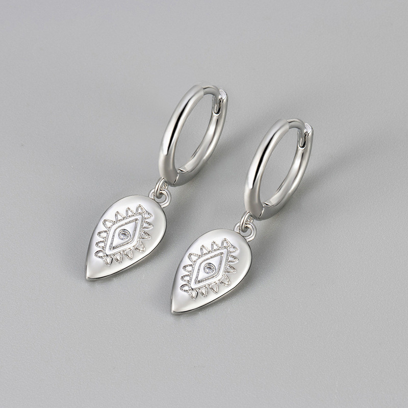 European and American Cross-Border Light Luxury Devil's Eye Geometric Water Drop Totem Inlaid Diamond Hoop Earrings Versatile Stud Earrings Women's Jewelry