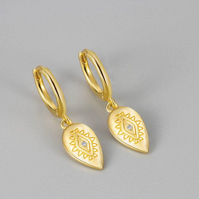 Light Luxury Devil's Eye Geometric Water Drop Totem Stone-Inlaid Hoop Earrings Versatile Stud Earrings Women's Jewelry