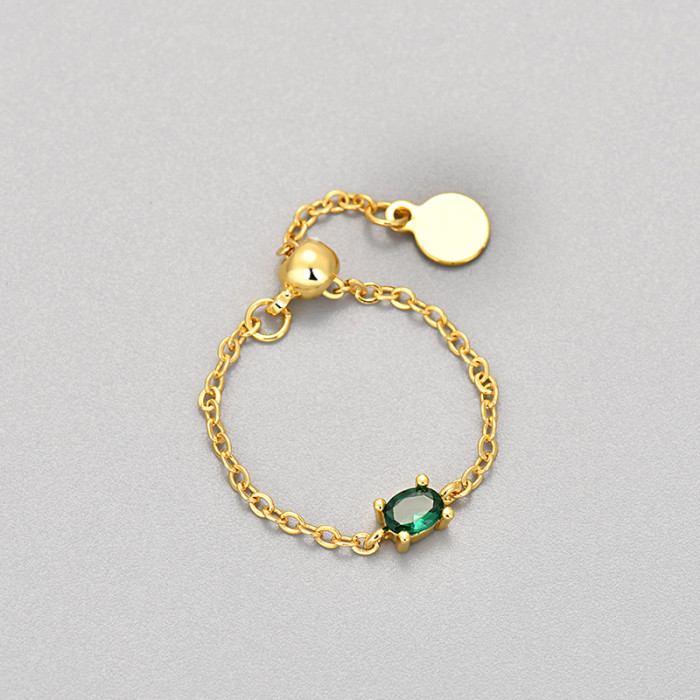 Fashion Light Luxury Colorful Stone Chain Pull-Out Ring for Women, Niche Design, Popular Retro Index Finger Ring, N...