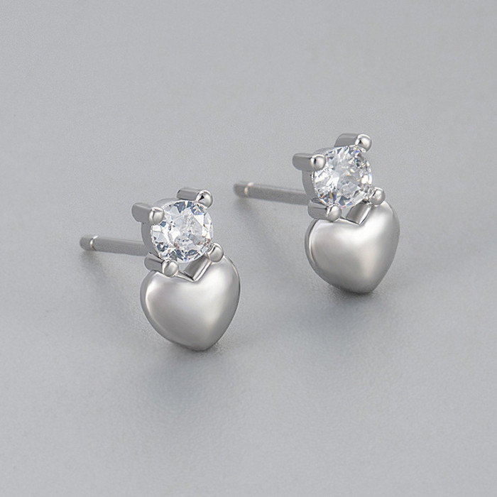 New Zirconia Three-Dimensional Glossy Heart Earrings Small Versatile Niche Design High-End Exquisite Light Luxury Inl...