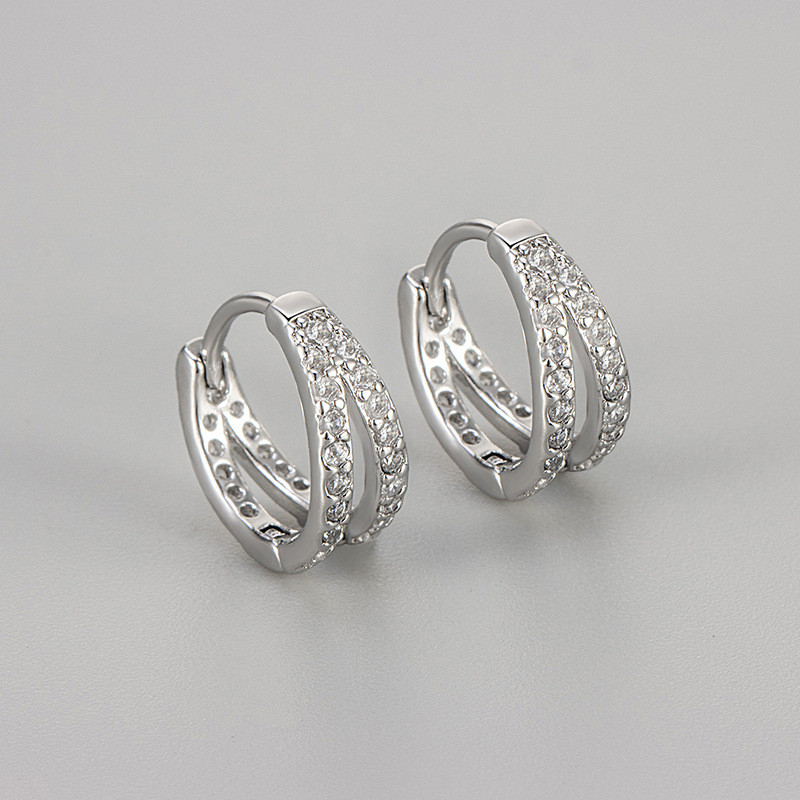European and American Style Double Layer Zircon Earrings for Women, Simple and Elegant, Personality Hoop Earrings, Hong Kong Style, Niche Versatile Earrings for Women