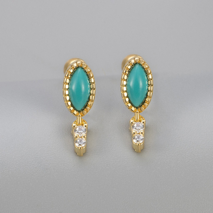 Imitation Turquoise Water Drop Earrings Commuting Sparkling Diamond Fashion Daily Versatile High-End Women's Jewelry