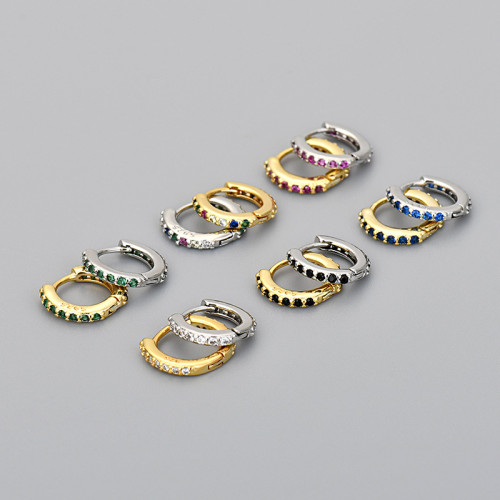 Foreign Trade European and American Fashion Korean Version Round Micro Inlaid Colorful Zircon Hoop Earrings for Women Amazon Simple Earrings Fashion Versatile