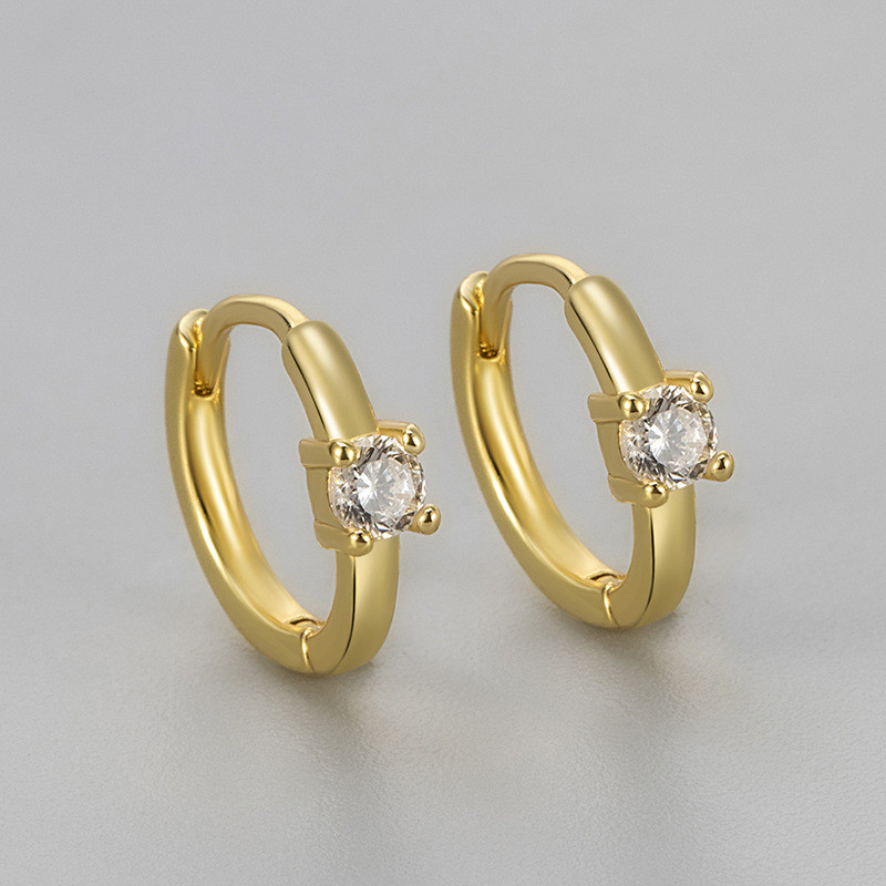 European and American Cross-Border Four-Claw Single Diamond Earrings Simple Versatile Women's Light Luxury Niche Daily Inlaid Diamond Circle Earrings