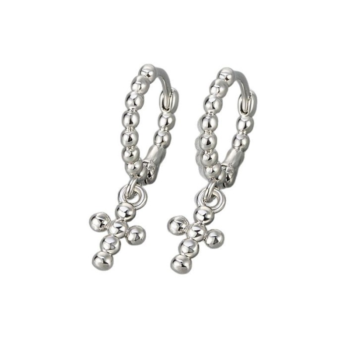 New Round Bead Cross Simple Personality Fashion Geometric Ear Cuff Niche Design High-end Versatile Petite Earrings