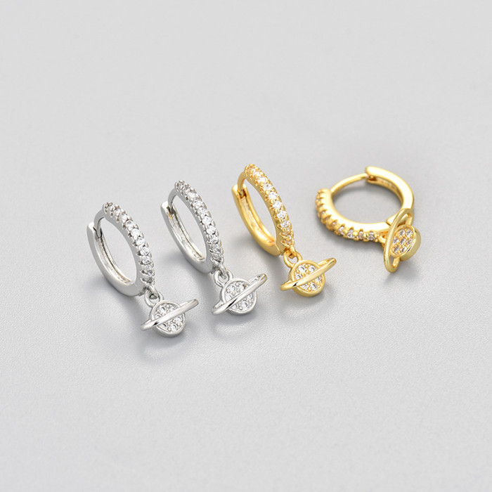 European and American Zircon Planet Earrings Light Luxury Niche Temperament Earrings Cross-Border Hot-Selling Women's Minimalist Fashion Cross-Border Earrings