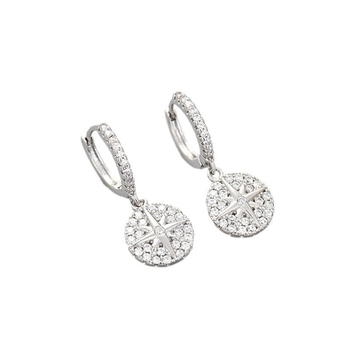 Lucky Compass Fully Stone-Set Exquisite Small Earrings for Women High-end Zircon Eight-pointed Star Stud Earrings Niche...
