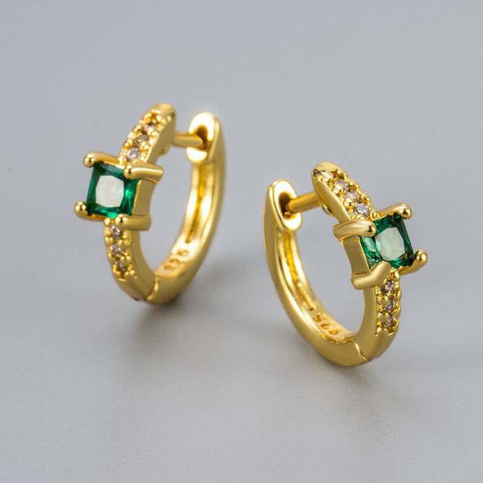 Foreign Trade Colorful Stone Square Earrings for Women, Niche Design, Micro-Inlaid Zircon, Vintage Hoop Earrings, F...