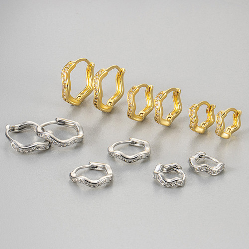 2024 New European and American Cross-Border Zircon Wave Earrings for Women, Niche High-End Feel, Ear Piercing Care, Sleep-Friendly, No Need to Remove Ear Clips