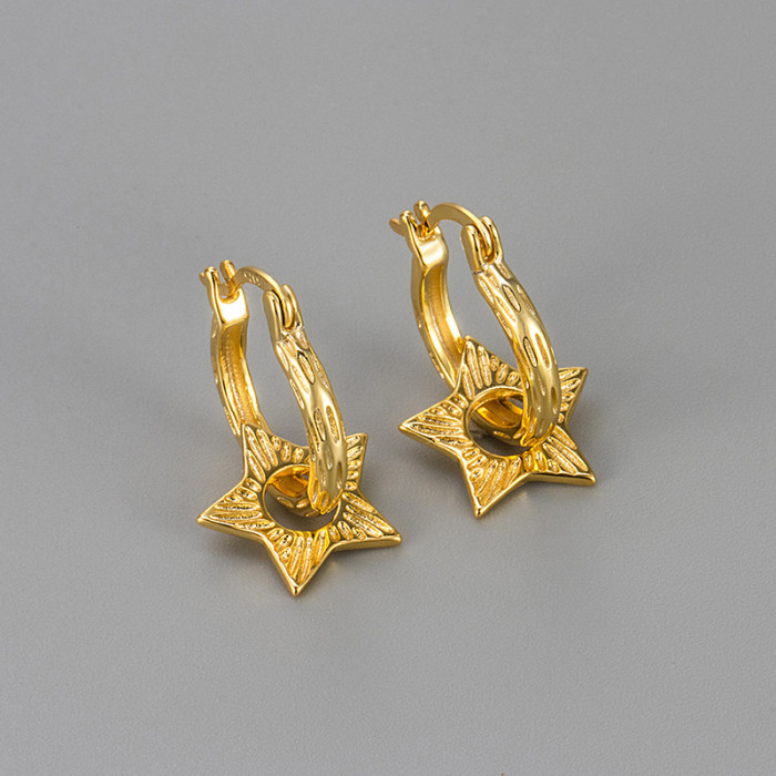 New Niche Two-Way Wear Five-Pointed Star Earrings Star Detachable Versatile Simple Hoop Elegant Thick Needle Earrings...