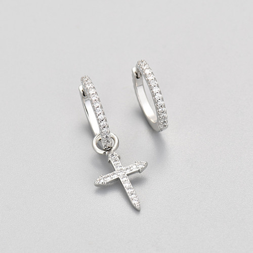 Cross-Border Hip-Hop Street Asymmetric Cross Inlaid with Zirconia High-End Personality European and American Niche Couple Girl Trend