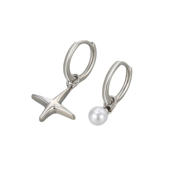 Asymmetric Four-Pointed Star Hoop Earrings for Women, Niche Design, High-End Feel, Simple and Exquisite Fashion, Vers...