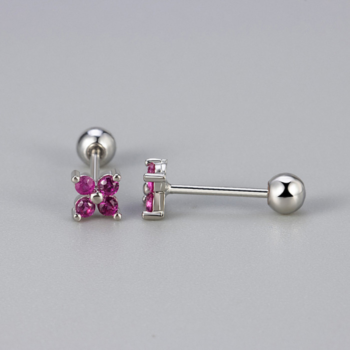 Inlaid Diamond Four-Leaf Flower Earrings for Women, Sleep-Friendly, Screw-On, Ear Bone Studs, Elegant, Fashionable, Light Luxury, High-End Feel Earrings