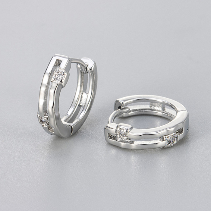 European and American Double Layer Diamond Earrings for Women, High-end Feel, Hot-selling Foreign Trade Ear Bone Studs, Niche Autumn and Winter Simple Hoop Earrings, Ear Jewelry