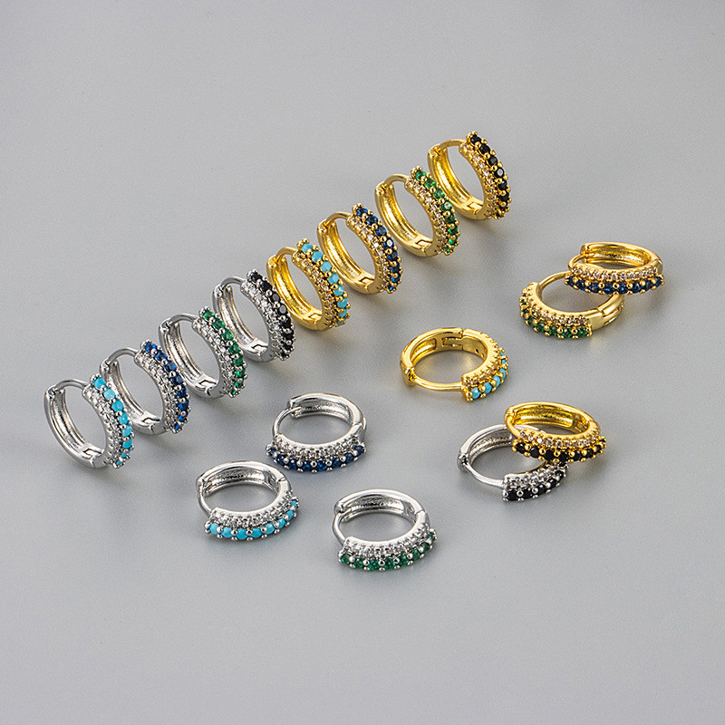 European and American Cross-Border Elegant Diamond-Studded Earrings Double Row Diamond Mixed Color Inlaid Earrings High-End Earrings Earring Manufacturer Wholesale