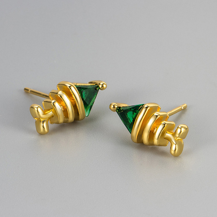 New Unique Niche Design Colorful Stone Fishbone Earrings Unique High-End Exquisite Versatile Earrings for Women