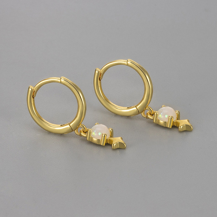 Opal Star Earrings Round Earrings Personality Fashion Versatile Niche Design Women's Ear Jewelry