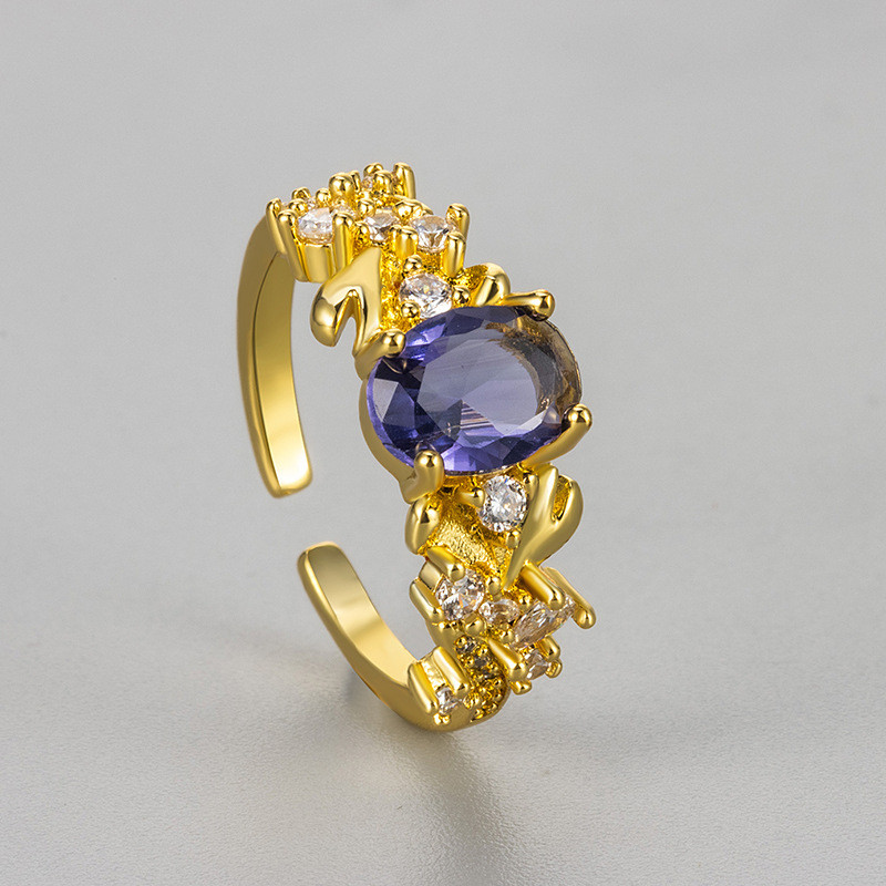 New Retro Super Shiny Purple Starry Sky Ring Vintage Wisteria Palace Style Best Friend High-end Index Finger Ring
