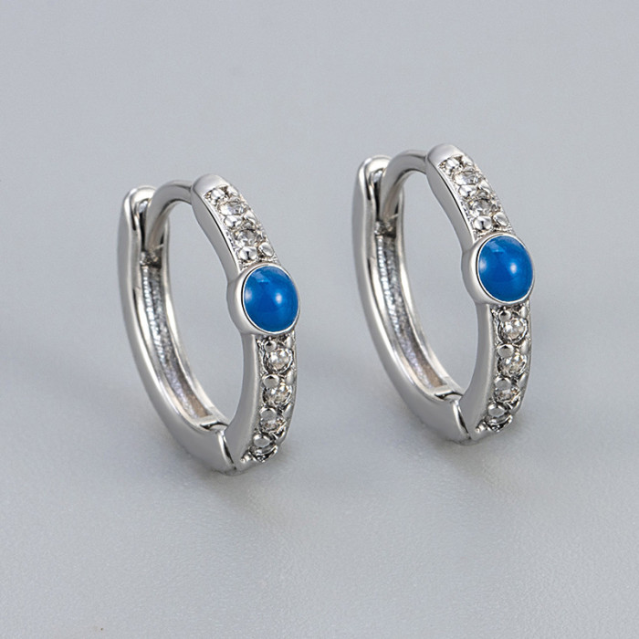 European and American Cross-Border Micro Inlaid Zircon Earrings Super Beautiful Blue Hoop Earrings Sparkling Versatile Earrings for Women Versatile Earrings