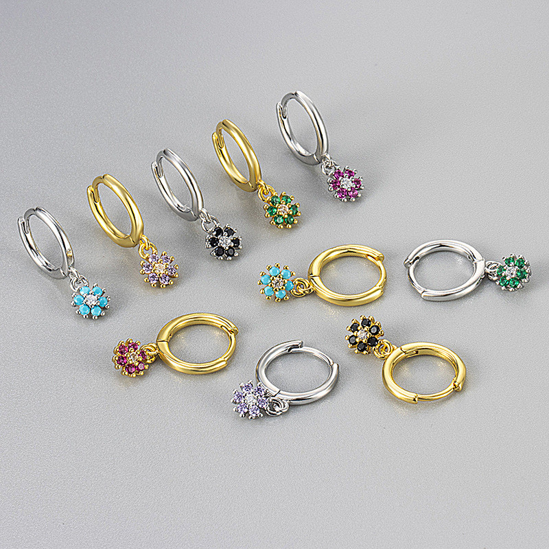 2024 New European and American Cross-Border Round Snowflake Inlaid Diamond Exquisite Hoop Earrings Socialite Minimalist Style High-End Earrings