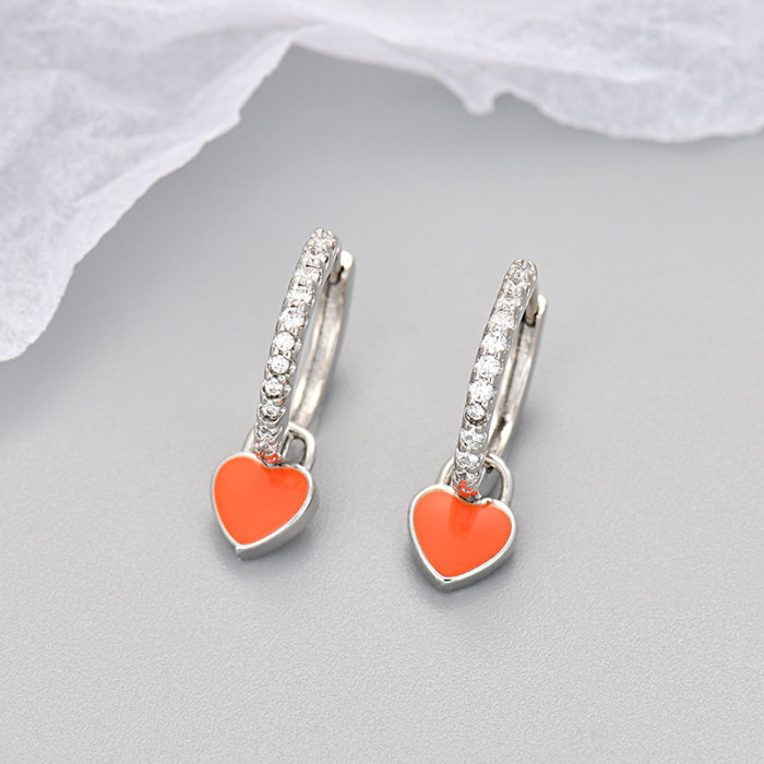 Multicolor Heart Earrings for Women, Micro Pave Sparkling Stone, Petite and Exquisite Earrings, Niche Design, High-...