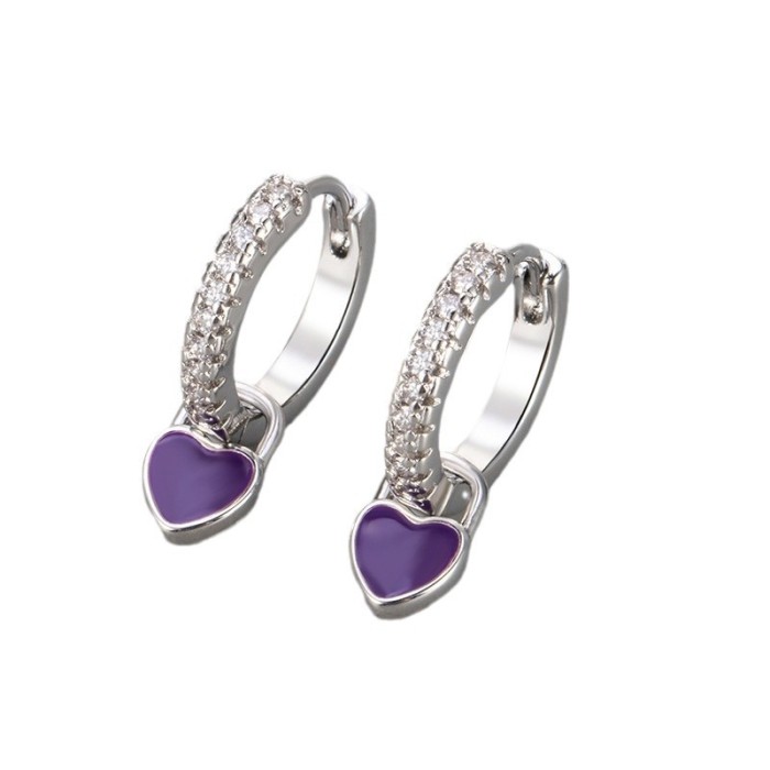 Multicolor Heart Earrings for Women, Micro Pave Sparkling Stone, Petite and Exquisite Earrings, Niche Design, High-...