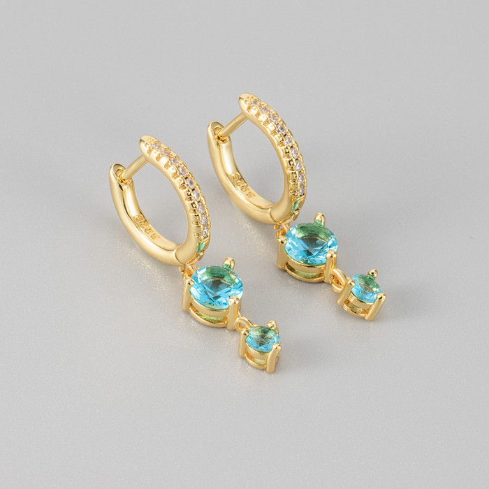 Fashionable Inlaid Colorful Zircon Tassel Earrings for Women, Fashionable Style, High-End Versatile Stud Earrings